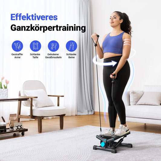 Mini stepper MERACH pour exercices, appareil de musculation avec bandes de résistance pour un entraînement complet du corps à domicile. Capacité de charge : 150 kg.
