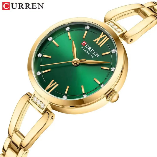 Montre-bracelet de luxe CURREN 9092 pour femme, élégante, en acier inoxydable doré de haute qualité, étanche, à quartz.