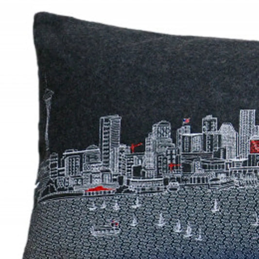 Seattle Nighttime Skyline Lumbar Decorative Pillow 46\" Black Seattle Nighttime Skyline Home & Office Throw Pillow
