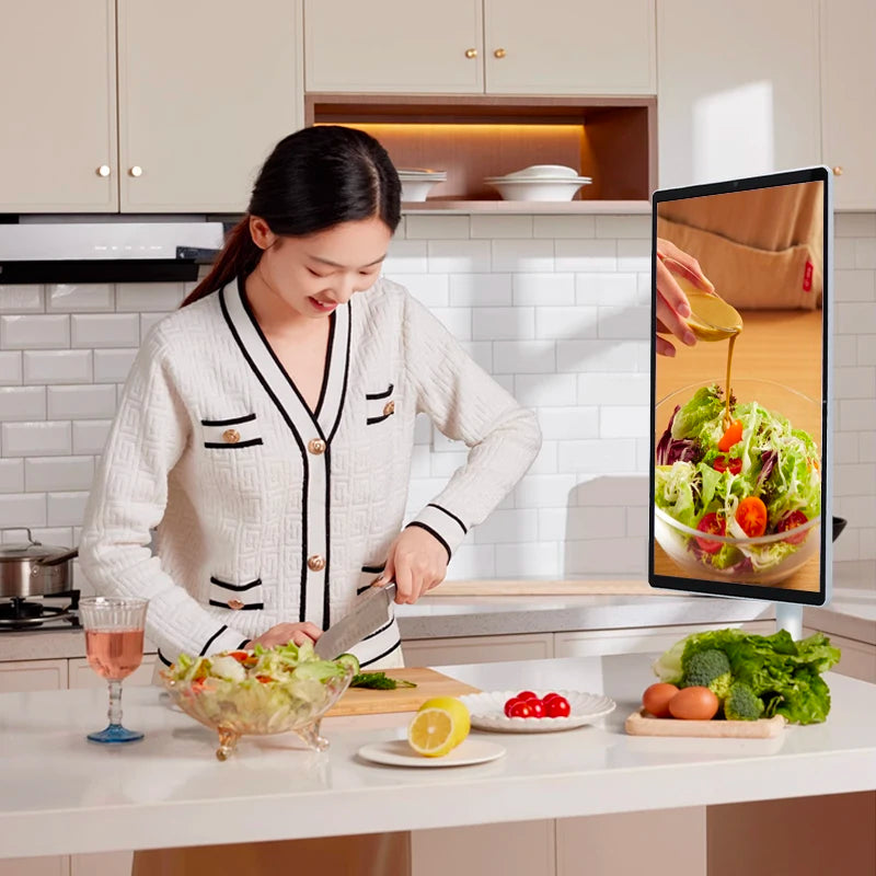 21.5 Inch White Indoor Android LED TV Smart Screen with Battery on Wheels Floor Standing Tablet Television