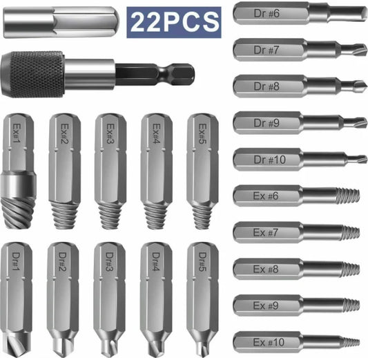Coffret d'extracteurs de vis endommagées HSS 4241 (22 pièces) en boîte plastique - Outils à main