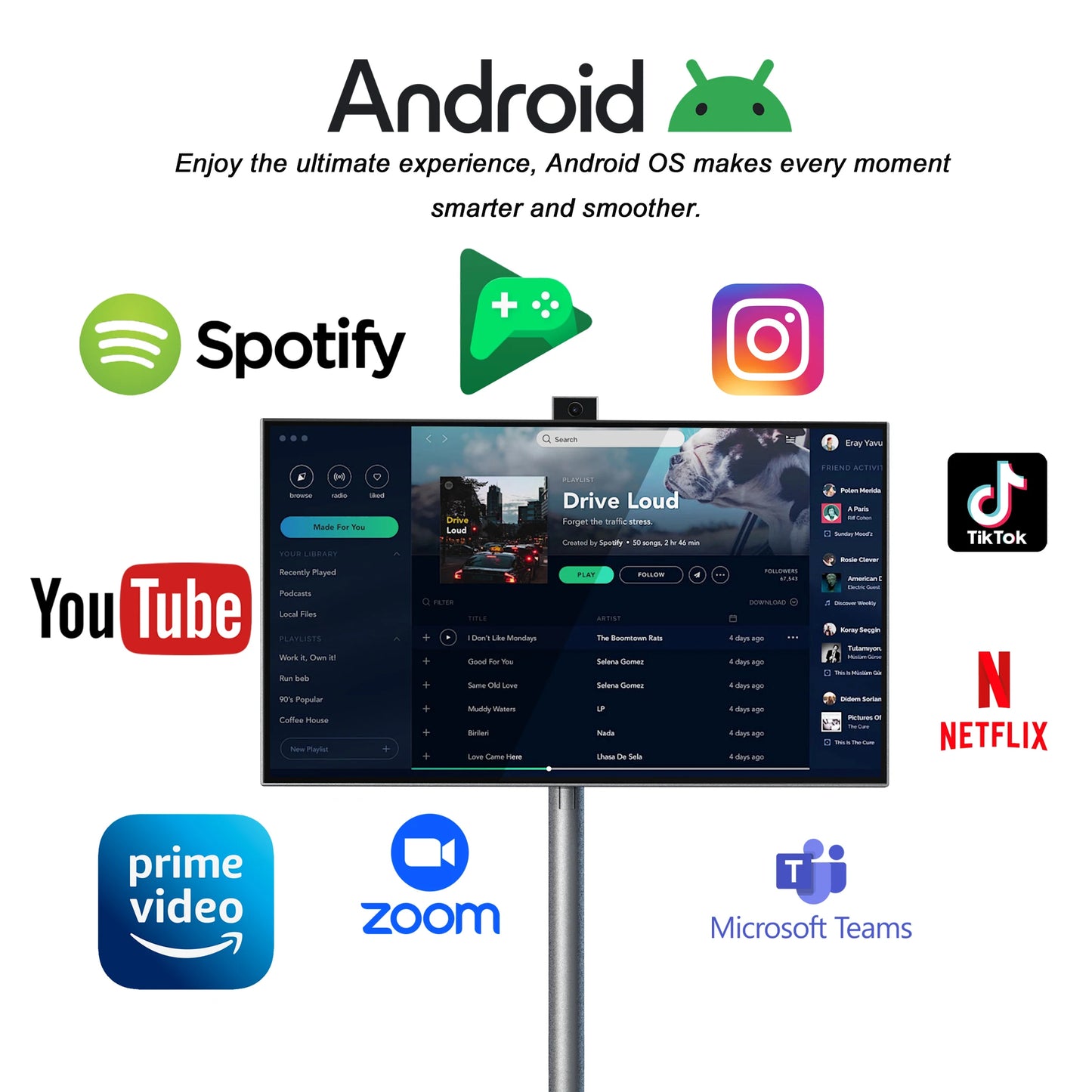 2025 Trend 27-Inch Touch Screen LED Display Portable 32-Inch HD Smart TV with 4G+64G Movable Stand Mobile Smart Television