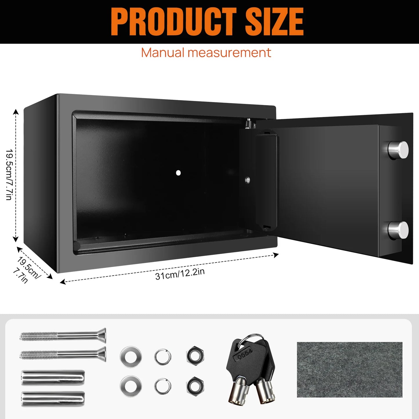 Schwarzer digitaler Safe Wertsachen Dokumentensicherheit Safe Elektronische Tastatur mit Backup-Schlüssel Wandmontage Boden