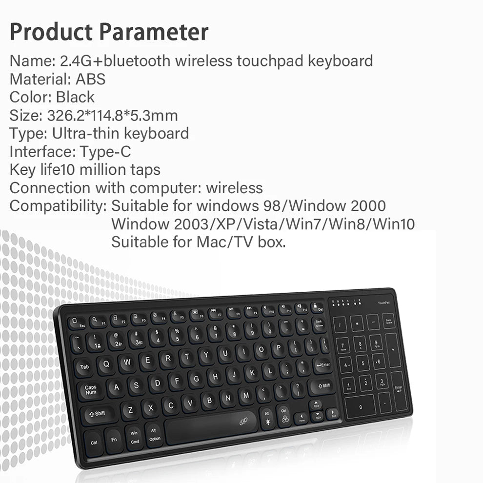 Clavier sans fil Bluetooth rétroéclairé avec pavé tactile, clavier ergonomique pour PC de bureau, ordinateur portable, boîtier TV Android et Windows, 78 touches
