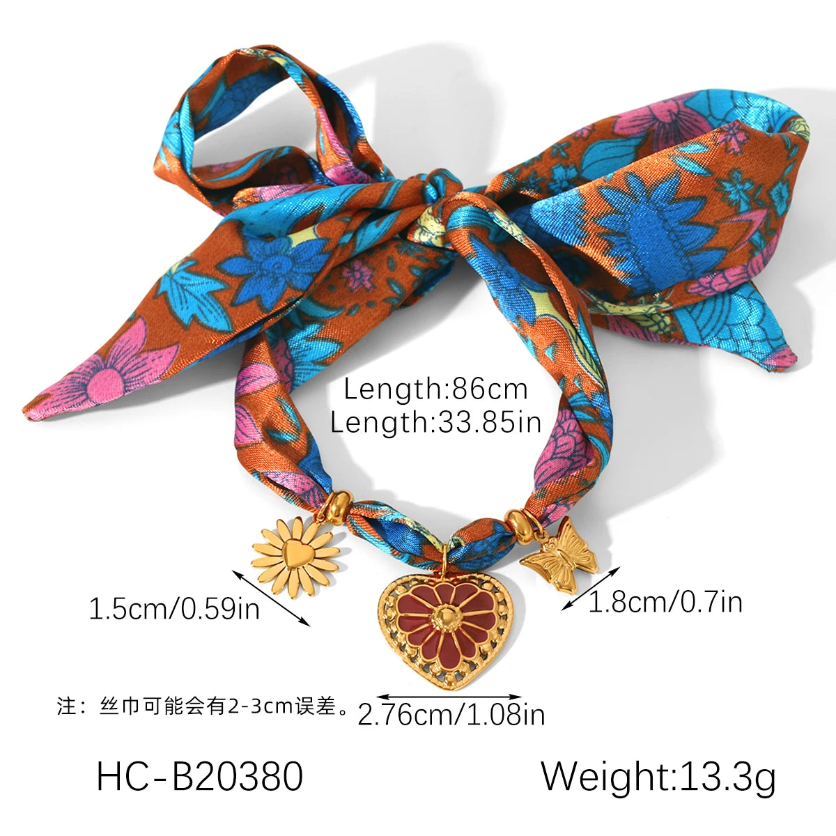 Huang Chao Women Fashion Scarf Necklace Bracelet Set Peach Heart Pendant Scarf Pendant Autumn Winter Jewelry Accessories