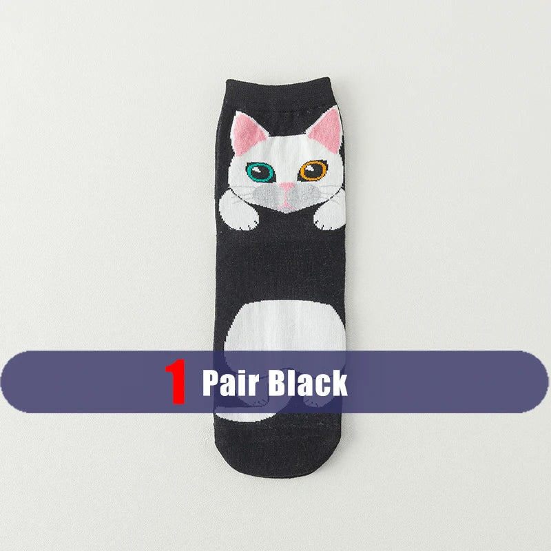 1/5 Pairs New Arrivals Women Socks Cartoon Animal Cat Spring Autumn Kawaii Comfortable School Girls Female Casual Funny Socks