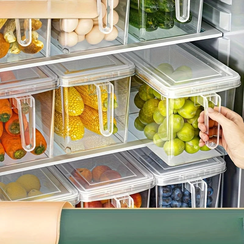 1pcClear Fridge Storage Containers with Handles & Airtight Lids - Convenient Fresh-Keeping Organizers