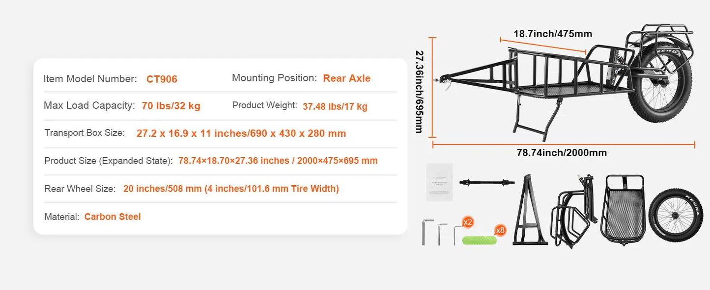 SucceBuy Bike Cargo Trailer 70 lbs Capacity Heavy-Duty Bicycle Wagon Cart Compact Storage & Quick Release Structure 20" Wheels