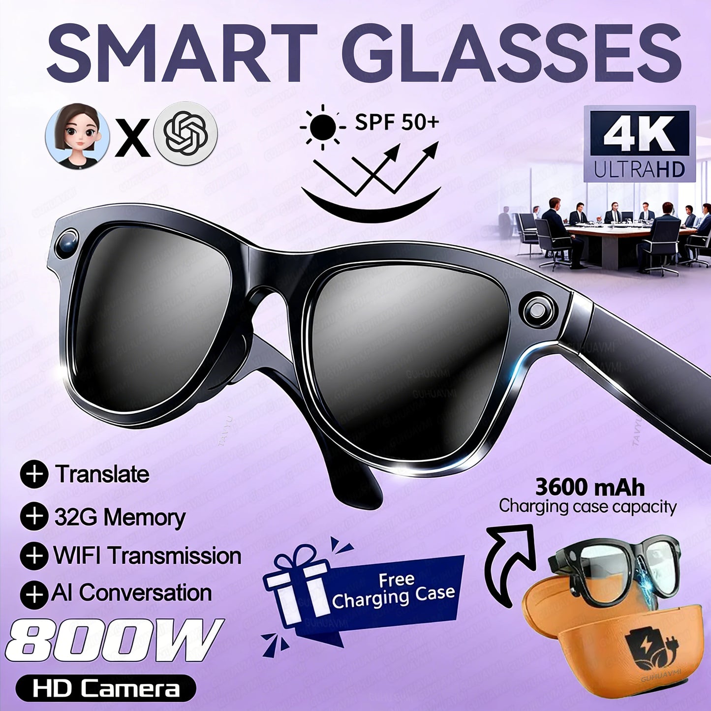 2026 Smart Glasses Women 3600mAh Power Bank 800W Camera 120+Languages Translation Recording Videos Music Player Call Glasses Men