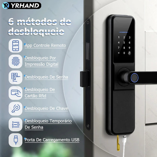 YRHAND Do Brasil Tuya wifi App déverrouiller fechadura numérique étanche électronique empreinte digitale IC carte serrure de porte intelligente pour la maison