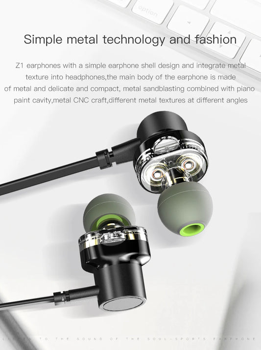 Awei Z1 3.5mm Jack Dual Driver Wired Earphones Stero Headphones With Microphone in-ear Earbuds Sport Headset For Smart Phones