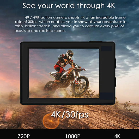 Ultra HD 4K Action Camera H9R WiFi 12MP 2" LCD 30M Waterproof 170D Remote Control Helmet Bicycle Video Camera Outdoor Sport Cam
