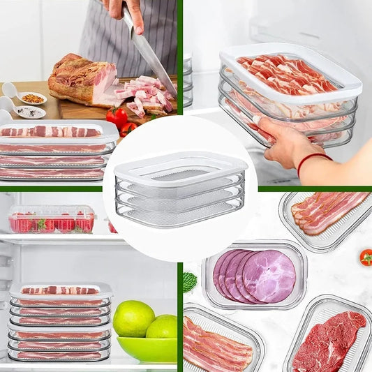 Meat Container for Fridge, Stackable Cold Cuts Storage Containers with Clear Lids for Deli Meat, Bacon, Cheese & Meal Prep