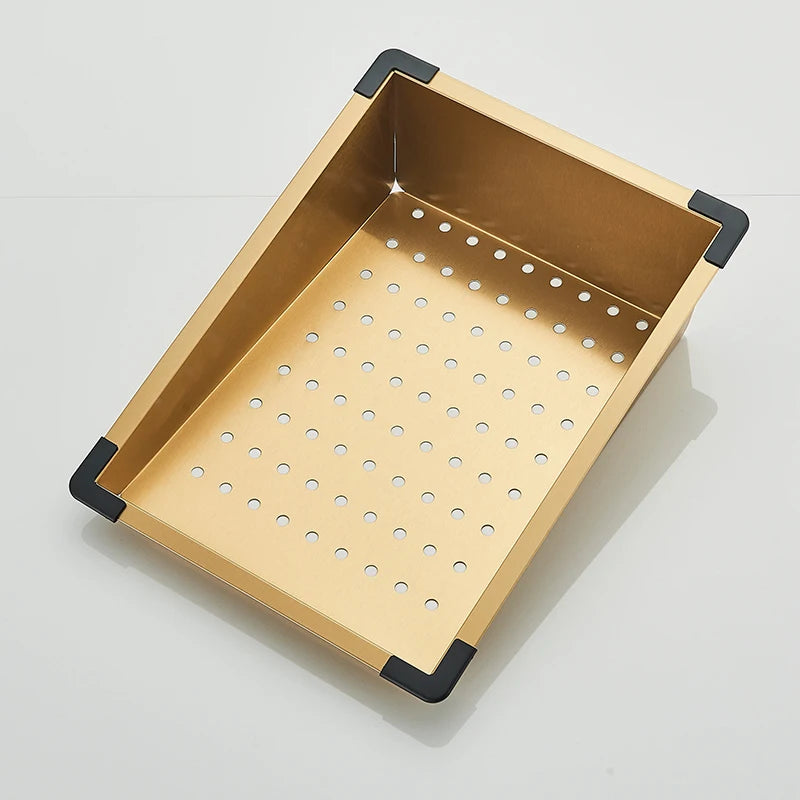 Évier double cascade doré en acier inoxydable, évier de cuisine avec grand bac à évier unique en relief, bassin de lavage pour la cuisine