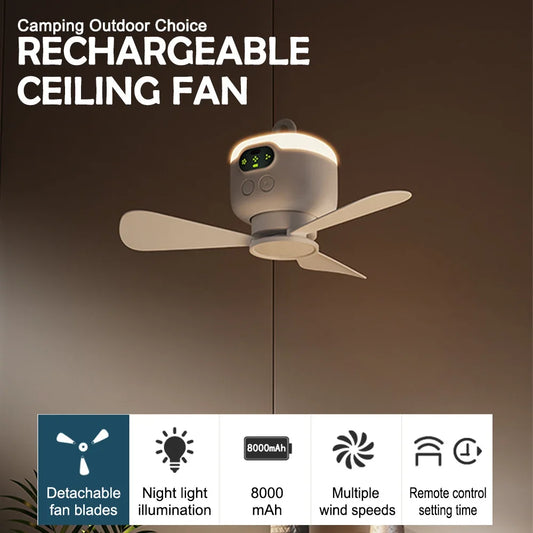 Multifunctional Ceiling Fan with Night Light 3 Speed Wind Adjustable Remote Control Outdoor Portables Camping Ceiling Fans Light