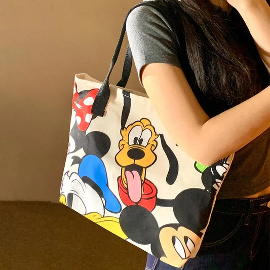 Sac cabas Mickey en toile avec motif Gosse, sac bandoulière tendance pour les voyages, grande capacité, idéal pour le shopping et les femmes.