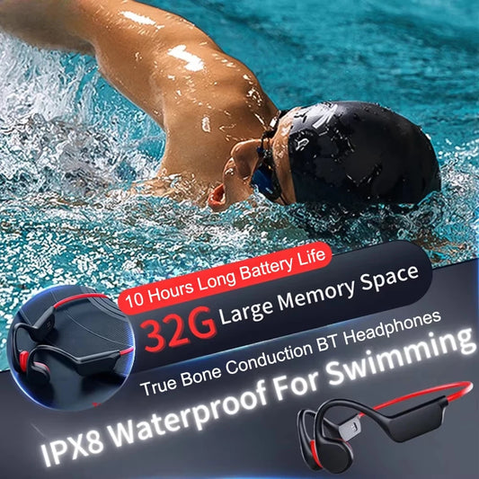 Bone Conduction Headphones IPX8 Waterproof MP3 32GB Bluetooth5.4 Wireless Headphones With Mic Swimming Sports Fitness