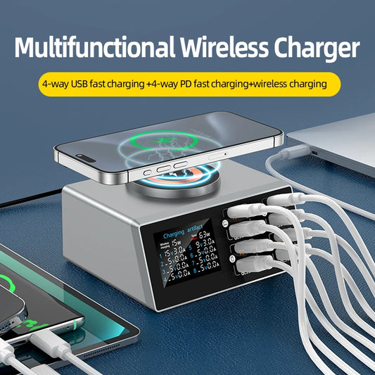 New 140W Multi-Function Charger Wireless Charger 8-Port PD+QC USB Type-C Quick Charger Home Travel Office Convenient