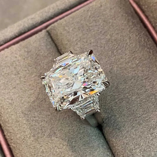 BXINY Luxury 10CT Radiant/Emerald Cut Moissanite Rings 100% S925 Silver 3-Stone Ice-cut Diamonds Women Men Wedding Bands Jewelry