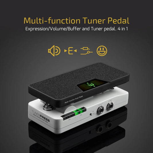 Accordeur multifonction HOTONE : touche 4 en 1 avec bouton de volume et d'expression commutables, commutateur de buffer et accordeur visible.
