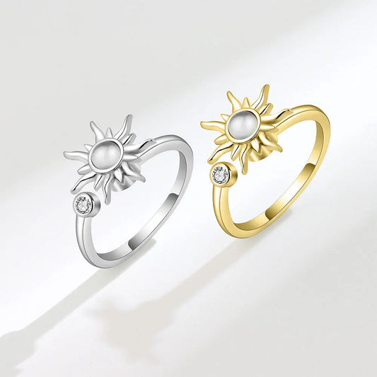 sweet flower plant rotating anxiety fidget rings for girl Gold Color Adjustable Wedding Aesthetic anti stress Ring