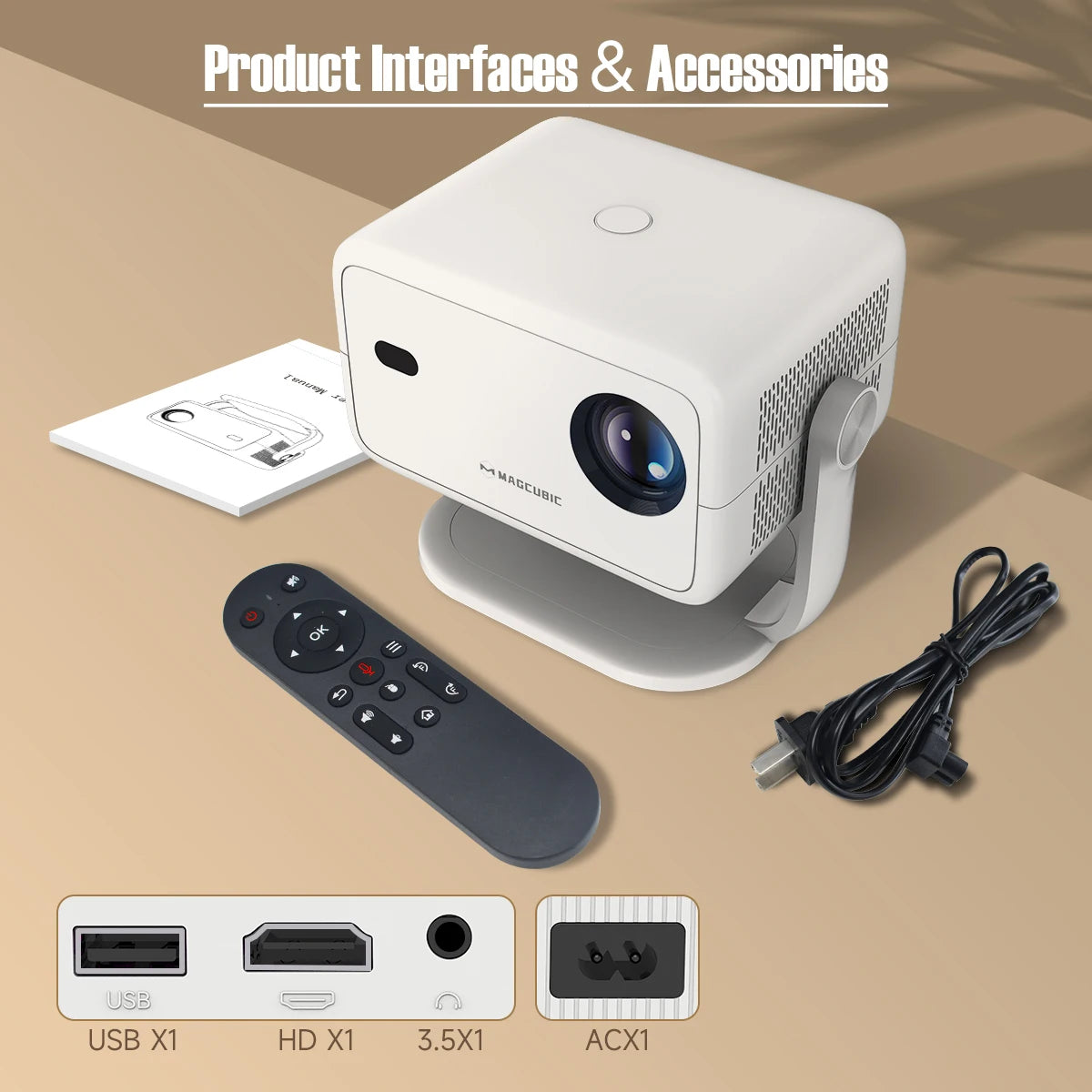 Projecteur Magcubic Native 1080P 650ANSI 4K Android 11 L018 360° avec correction trapézoïdale automatique, souris aérienne, Wi-Fi 6, Bluetooth 5.2, portable pour l'extérieur
