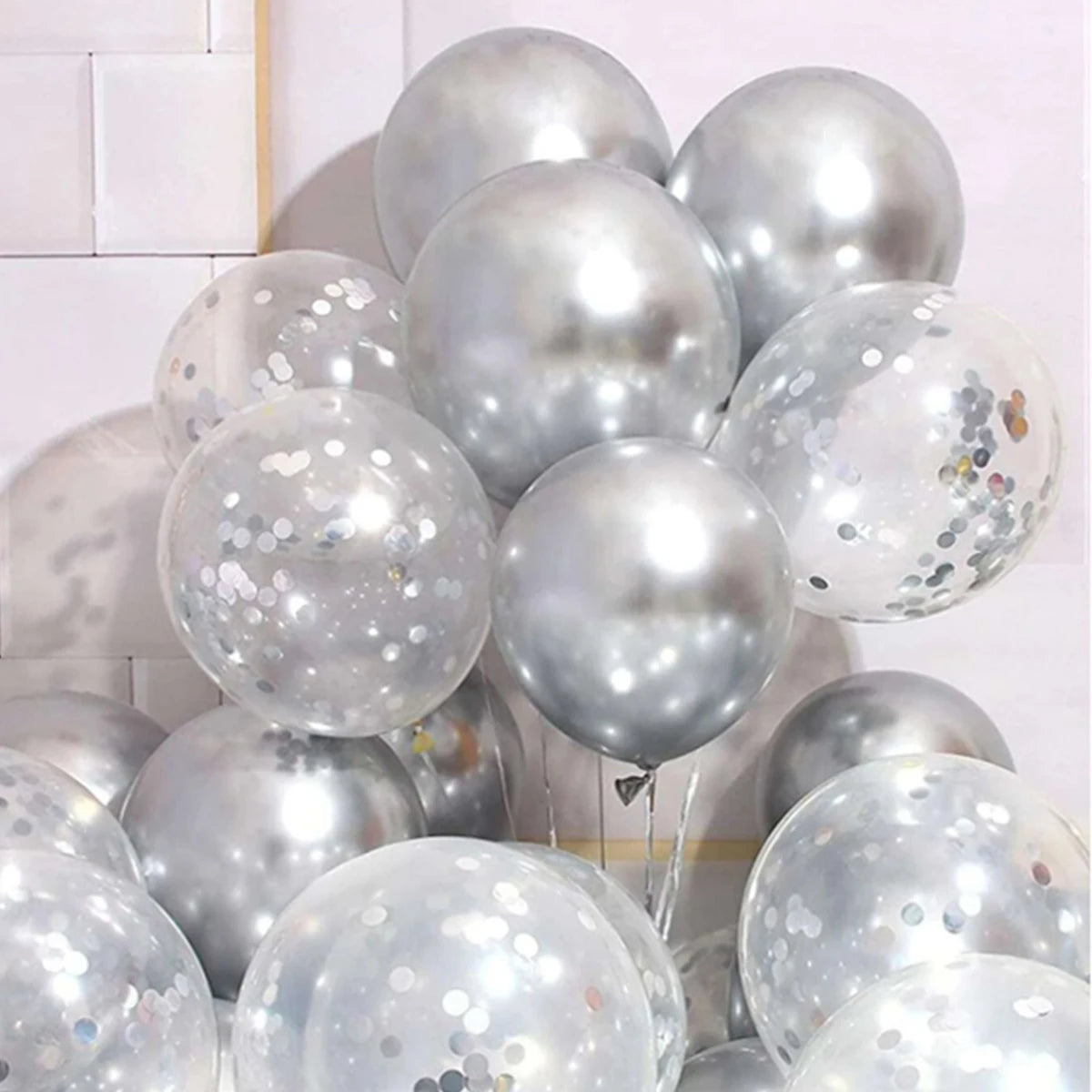 40pcs 12inch Silver Mixed Confetti Latex Balloons Boy Girl Birthday Adult Woman Man Party Decorations Graduation New Year Decor
