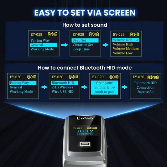 Scanner de codes-barres EYOYO Bluetooth QR 2D 1D avec écran LED, lecteur de codes-barres laser sans fil pour paiements mobiles iOS, Android et Windows.