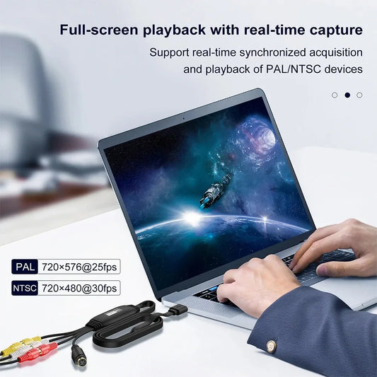 RCA AV To USB 2.0 Video Capture Card Old VHS TV DVD VCR to Digital Files Adapter for Laptop Desktop PC Support OBS