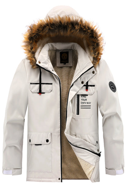 Men'S Winter Windbreaker Jacket with Warm Hood - Maroon Zip-Up Outdoor Coat, Stand Collar, Multiple Pockets, Casual Sporty Design for Cold Weather, Winter Jacket