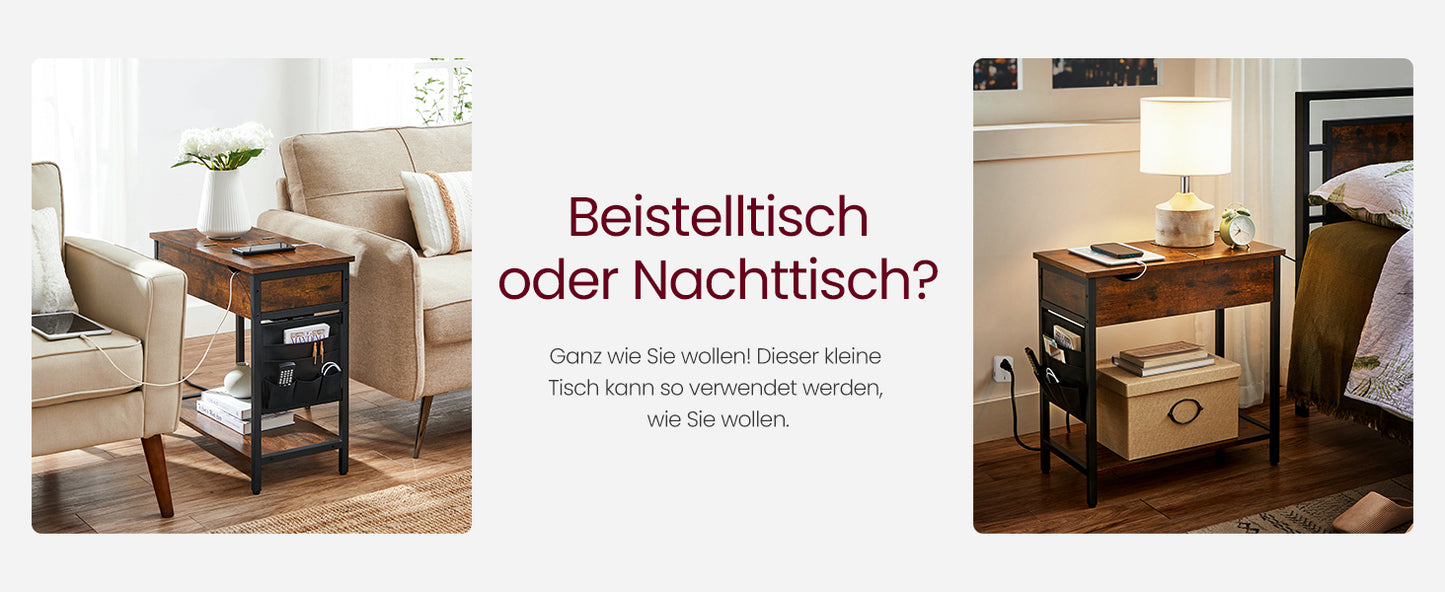 VASAGLE side table (1-St) sockets and USB ports, folding tabletop