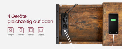 VASAGLE side table (1-St) sockets and USB ports, folding tabletop