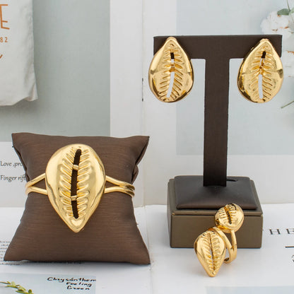 Jewelry Set Copper Women African Shell Shape Design Earrings Pendant Bracelet Ring Dubai Arab Turkis Jewelry