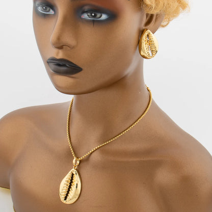 Ensemble de bijoux en cuivre pour femme, boucles d'oreilles, pendentif, bracelet et bague en forme de coquillage africain, style Dubaï arabe turc