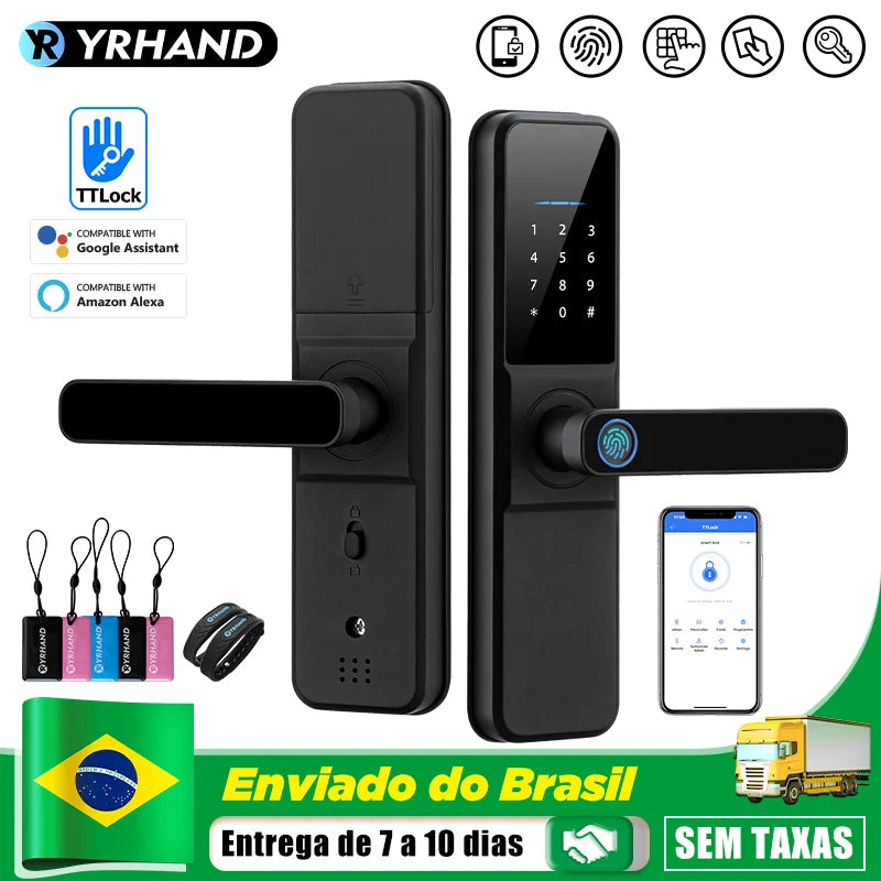 YRHAND Do Brasil Tuya wifi App Unlock fechadura digital Waterpoof eletronica Fingerprint  IC card Smart Door Lock for Home