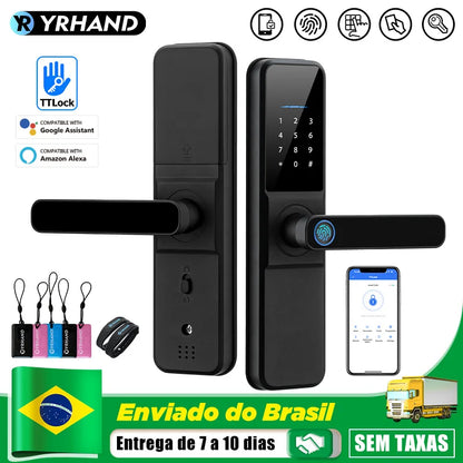 YRHAND Do Brasil Tuya wifi App Unlock fechadura digital Waterpoof eletronica Fingerprint  IC card Smart Door Lock for Home