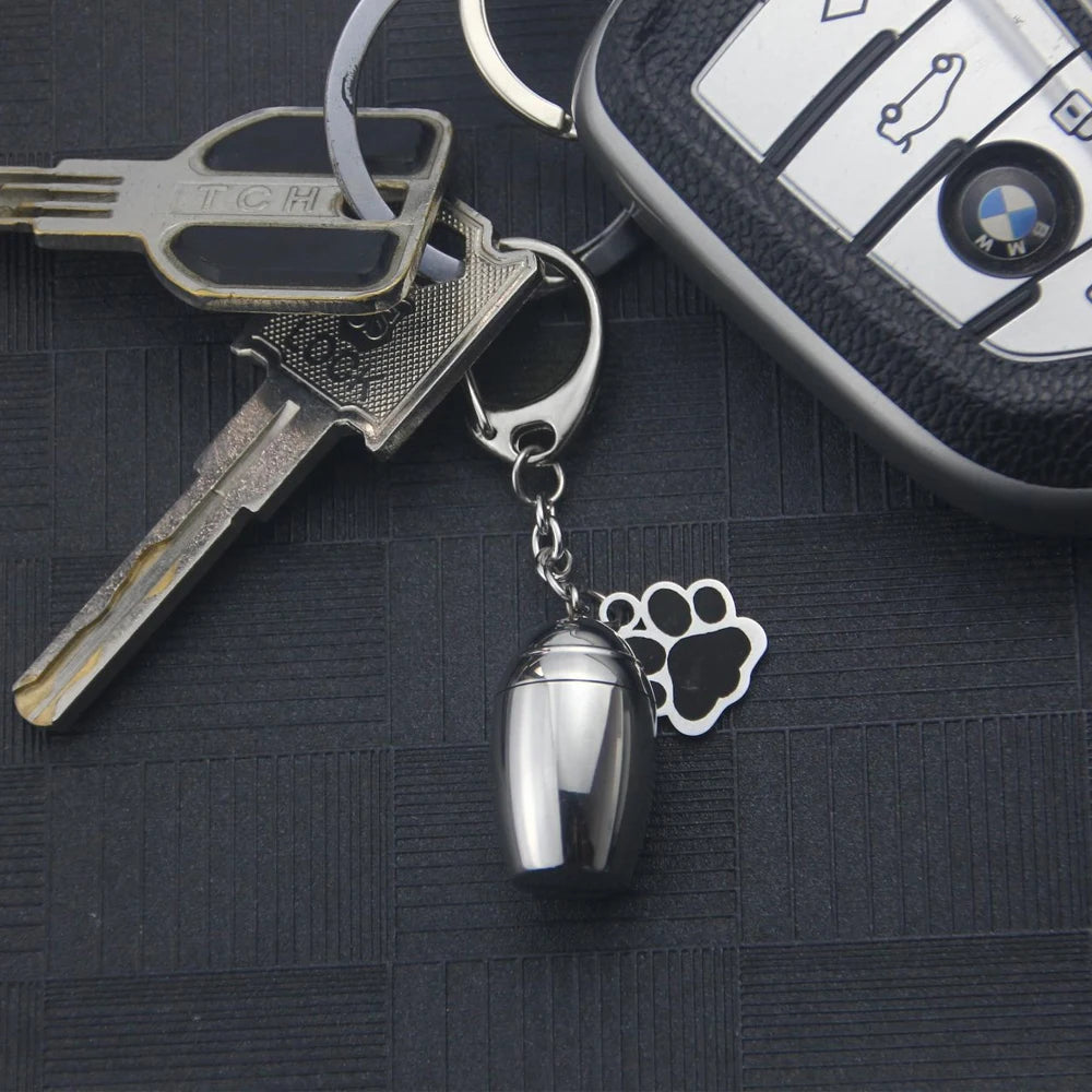 Silver Waterproof Cremation Pet Urns Keychain Cylinder Cat Dog Urn for Pet Ashes Cremation Keepsake Memorial Ashes Jewelry Pend