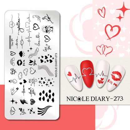 NICOLE DIARY Rose Flower Nail Stamping Plates Image Template Valentine's day Love Heart Printing Stencil Nail Art Manicure Tools