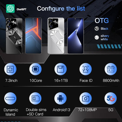 New Product 7.3 Inch 16GB+1TB 6800 MAh 5G Smartphone t Echno Phone Original Povo 5 Pro Mobile Phone Android 13.0 Telephone