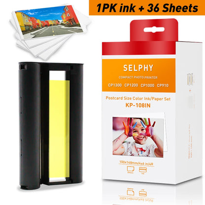InkExpress Ink Cassette Photo Paper Set Compatible for Canon Selphy CP900 CP910 CP1200 CP1300 Photo Printer KP-36IN KP-108IN