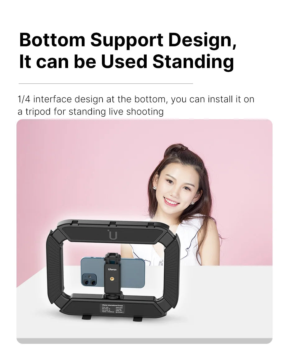 Ulanzi U200 Rechargable Smartphone Video Rig Vertical Shooting LED Ring Light LED Video Light DSLR Smartphone Handle Vlog Grip