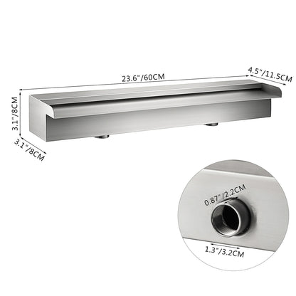 SucceBuy Waterfall Pool Fountain Stainless Steel Pipe Connector Spillway Garden Outdoor Pond Rectangular Swimming Pool Fountain