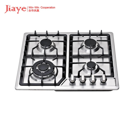 Built-In Gas Cooktop 4 Burners Stainless Steel Panel Class Energy Household Use Electric Option Safety Device Included