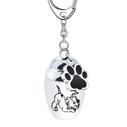 Silver Waterproof Cremation Pet Urns Keychain Cylinder Cat Dog Urn for Pet Ashes Cremation Keepsake Memorial Ashes Jewelry Pend