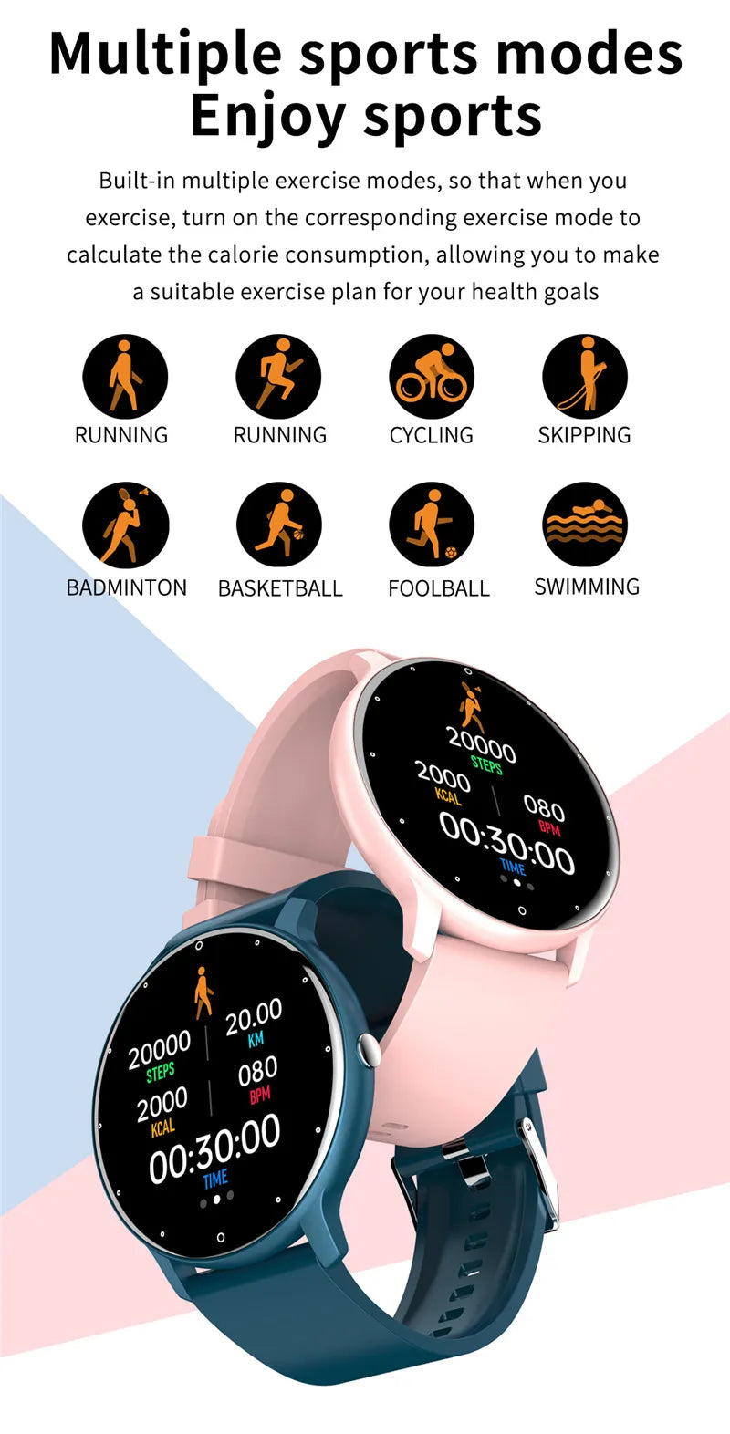 Montre connectée de sport à écran tactile 2024, étanche IP67, avec suivi d'activité et de fitness, compatible Android et iPhone.