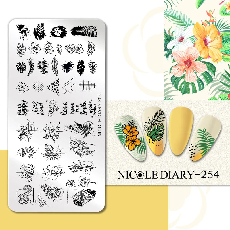 NICOLE DIARY Rose Flower Nail Stamping Plates Image Template Valentine's day Love Heart Printing Stencil Nail Art Manicure Tools