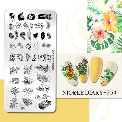 NICOLE DIARY Rose Flower Nail Stamping Plates Image Template Valentine's day Love Heart Printing Stencil Nail Art Manicure Tools