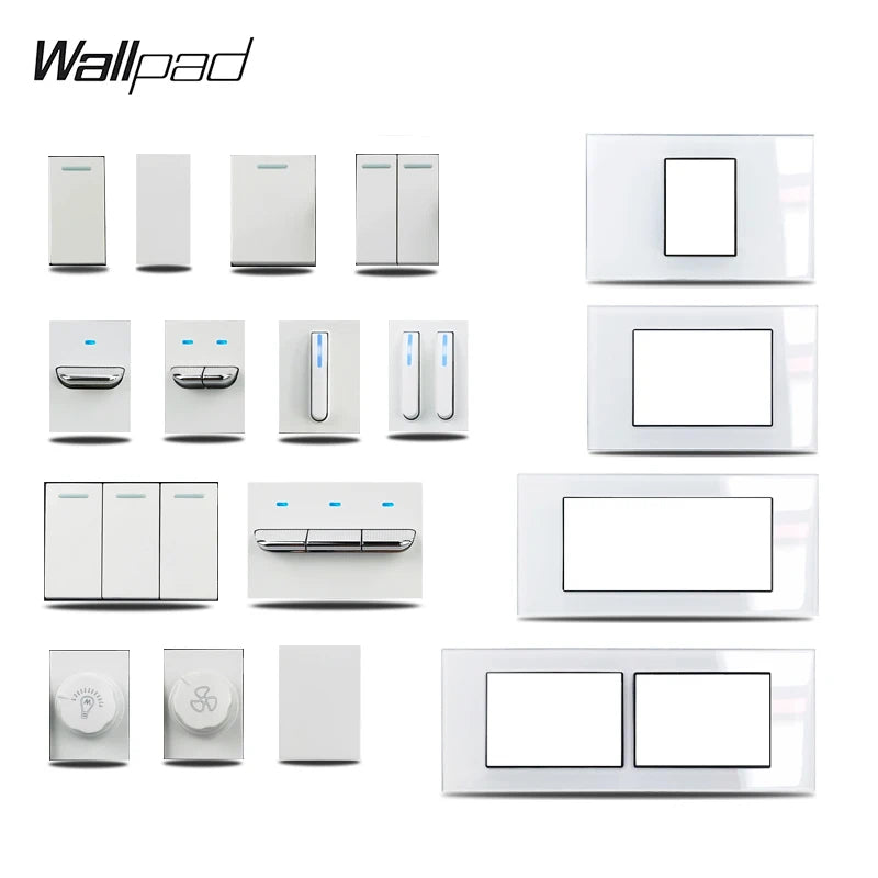 1 2 3 Gang Way Stair Cross Pass White Glass Switch DIY AU US 118*75mm 153*75mm 191*75mm Fan Dimmer Retro Switch with LED Wallpad