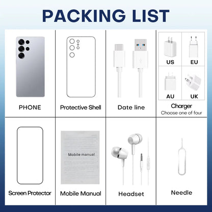 New Androsd S25Ultra Full-screen Smartphone 5g 7.3-snch 48MP+108MP Dual Card Face Recognstson 16GB+1TB Gamsng Telephone