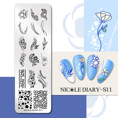 NICOLE DIARY Rose Flower Nail Stamping Plates Image Template Valentine's day Love Heart Printing Stencil Nail Art Manicure Tools